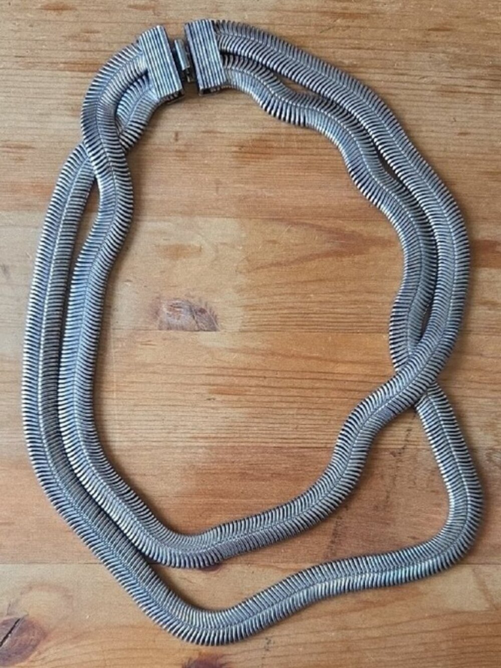 Vintage 80s Tubogas MultiStrand Silver Gas Pipe Mesh Collar Necklace 21" Wide